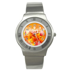 Autumn Background Maple Leaves Bokeh Stainless Steel Watch by Nexatart