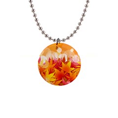 Autumn Background Maple Leaves Bokeh 1  Button Necklace by Nexatart