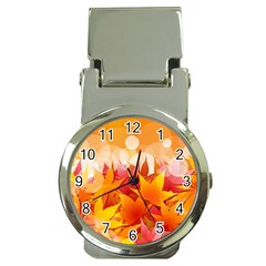 Autumn Background Maple Leaves Bokeh Money Clip Watches by Nexatart