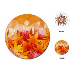 Autumn Background Maple Leaves Bokeh Playing Cards (round) by Nexatart