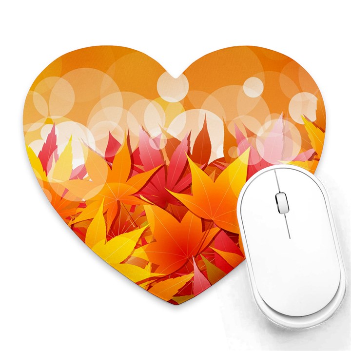 Autumn Background Maple Leaves Bokeh Heart Mousepads