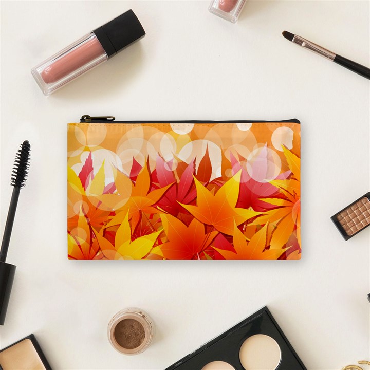 Autumn Background Maple Leaves Bokeh Cosmetic Bag (Small)