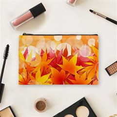 Autumn Background Maple Leaves Bokeh Cosmetic Bag (medium) by Nexatart