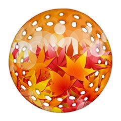 Autumn Background Maple Leaves Bokeh Ornament (round Filigree) by Nexatart