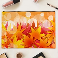 Autumn Background Maple Leaves Bokeh Cosmetic Bag (xxl) by Nexatart