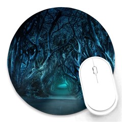 Trees Road Moonlight Avenue Round Mousepads by Nexatart