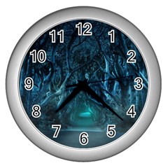 Trees Road Moonlight Avenue Wall Clock (silver) by Nexatart