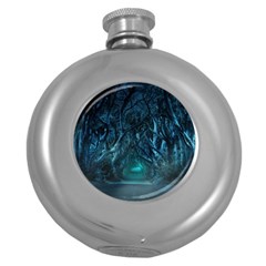 Trees Road Moonlight Avenue Round Hip Flask (5 Oz) by Nexatart