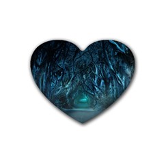 Trees Road Moonlight Avenue Rubber Coaster (heart)  by Nexatart