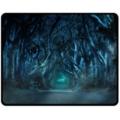 Trees Road Moonlight Avenue Double Sided Fleece Blanket (medium)  by Nexatart