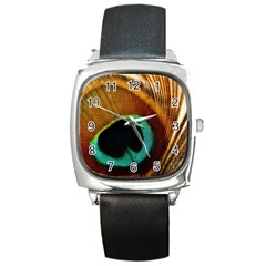 Feather Peacock Feather Peacock Square Metal Watch by Nexatart