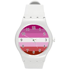 Lesbian Pride Flag Round Plastic Sport Watch (m)