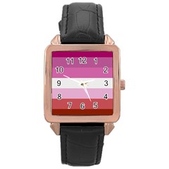 Lesbian Pride Flag Rose Gold Leather Watch  by lgbtnation