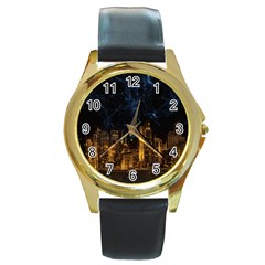 Architecture Buildings City Round Gold Metal Watch by Pakrebo