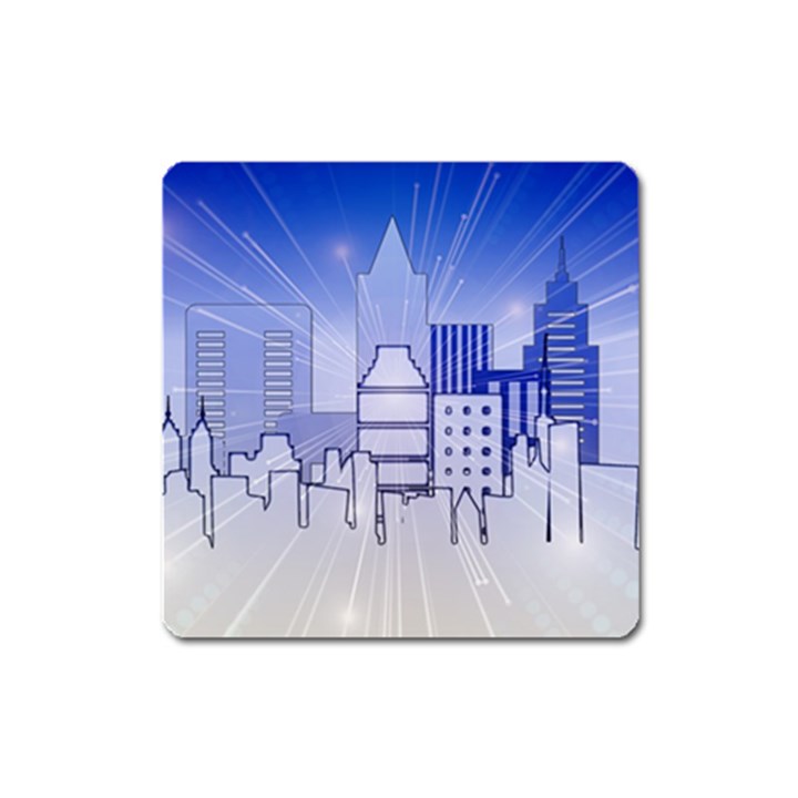 City Architecture Building Skyline Square Magnet