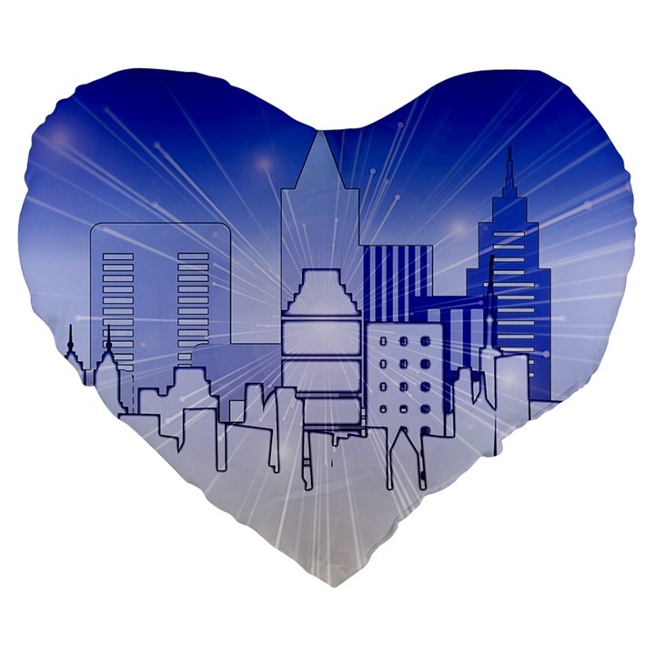 City Architecture Building Skyline Large 19  Premium Heart Shape Cushions