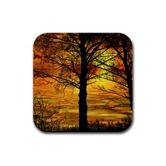 Nature Sunset Landscape Sun Rubber Square Coaster (4 Pack)  by Pakrebo