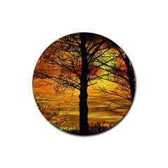 Nature Sunset Landscape Sun Rubber Coaster (round)  by Pakrebo