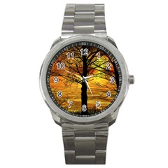 Nature Sunset Landscape Sun Sport Metal Watch by Pakrebo