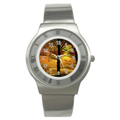 Nature Sunset Landscape Sun Stainless Steel Watch by Pakrebo