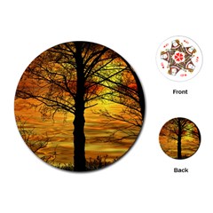 Nature Sunset Landscape Sun Playing Cards (round) by Pakrebo