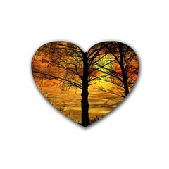 Nature Sunset Landscape Sun Rubber Coaster (heart)  by Pakrebo