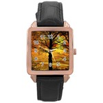 Nature Sunset Landscape Sun Rose Gold Leather Watch  Front