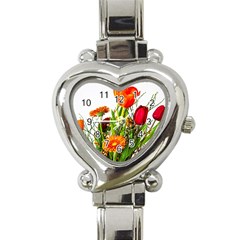 Tulip Gerbera Composites Broom Heart Italian Charm Watch by Pakrebo