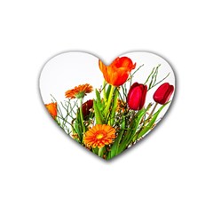 Tulip Gerbera Composites Broom Heart Coaster (4 Pack)  by Pakrebo