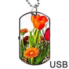 Tulip Gerbera Composites Broom Dog Tag Usb Flash (one Side) by Pakrebo