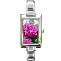 Rose Pink Purple Flower Bouquet Rectangle Italian Charm Watch by Pakrebo