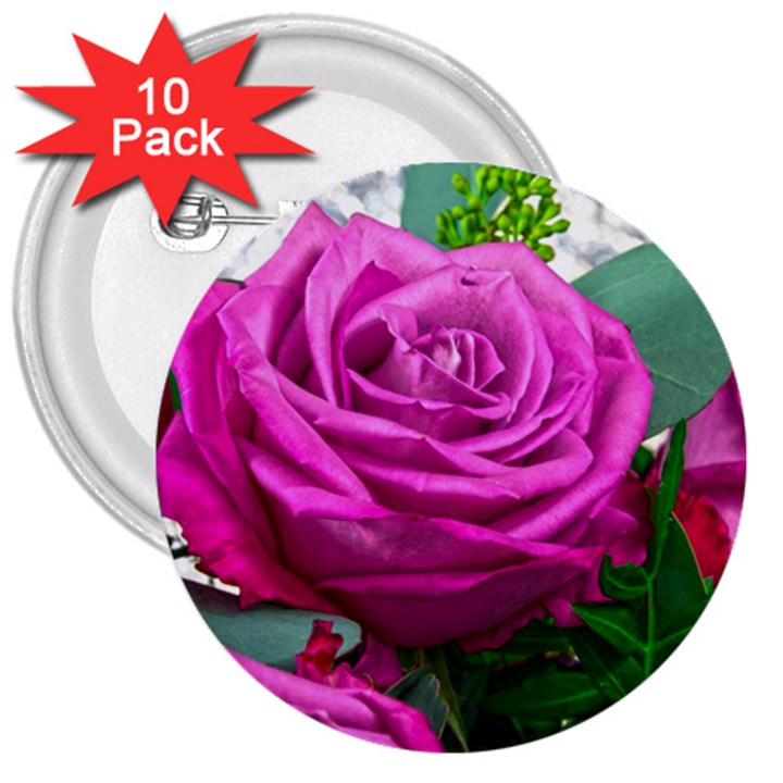 Rose Pink Purple Flower Bouquet 3  Buttons (10 pack) 