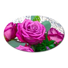 Rose Pink Purple Flower Bouquet Oval Magnet by Pakrebo