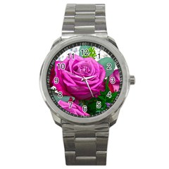 Rose Pink Purple Flower Bouquet Sport Metal Watch by Pakrebo