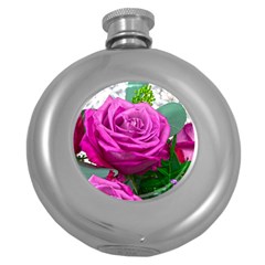 Rose Pink Purple Flower Bouquet Round Hip Flask (5 Oz) by Pakrebo