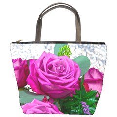 Rose Pink Purple Flower Bouquet Bucket Bag by Pakrebo