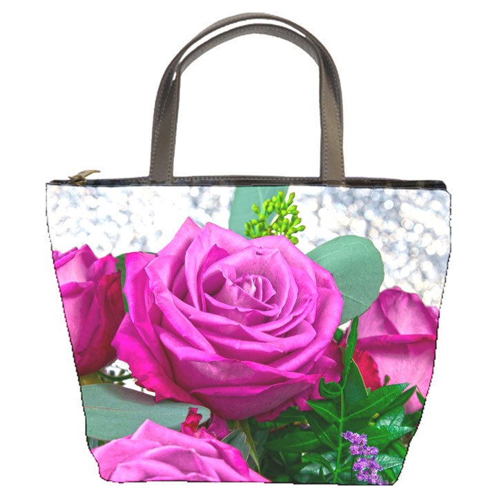 Rose Pink Purple Flower Bouquet Bucket Bag