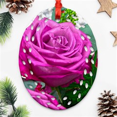 Rose Pink Purple Flower Bouquet Ornament (oval Filigree)