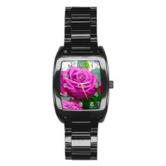 Rose Pink Purple Flower Bouquet Stainless Steel Barrel Watch by Pakrebo