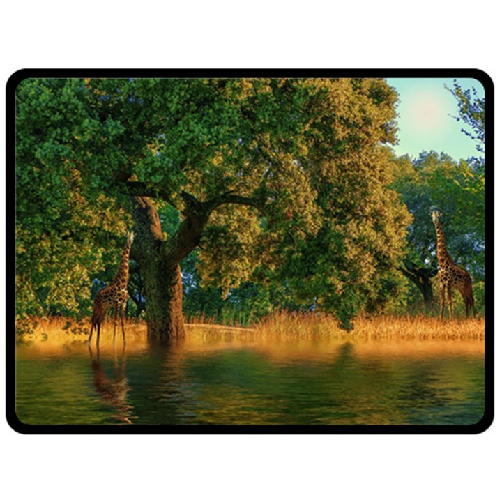 Nature Tree Sunset Giraffe Animal Double Sided Fleece Blanket (Large) 