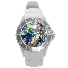 Paint Acrylic Paint Art Colorful Round Plastic Sport Watch (l)