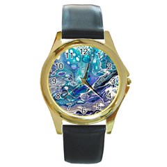 Paint Acrylic Paint Art Colorful Round Gold Metal Watch