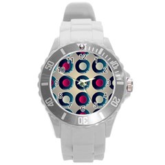 Background Colorful Abstract Round Plastic Sport Watch (l)