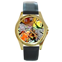 Abstract Transparent Drawing Round Gold Metal Watch by HermanTelo