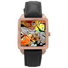 Abstract Transparent Drawing Rose Gold Leather Watch 