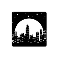 City Night Moon Star Square Magnet