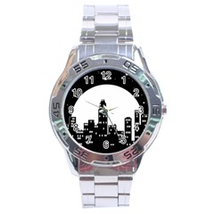 City Night Moon Star Stainless Steel Analogue Watch