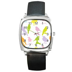 Birds Colourful Background Square Metal Watch