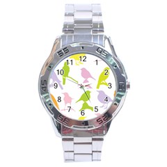 Birds Colourful Background Stainless Steel Analogue Watch