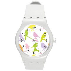 Birds Colourful Background Round Plastic Sport Watch (m)